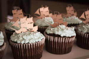 cupcakes with ship decorations